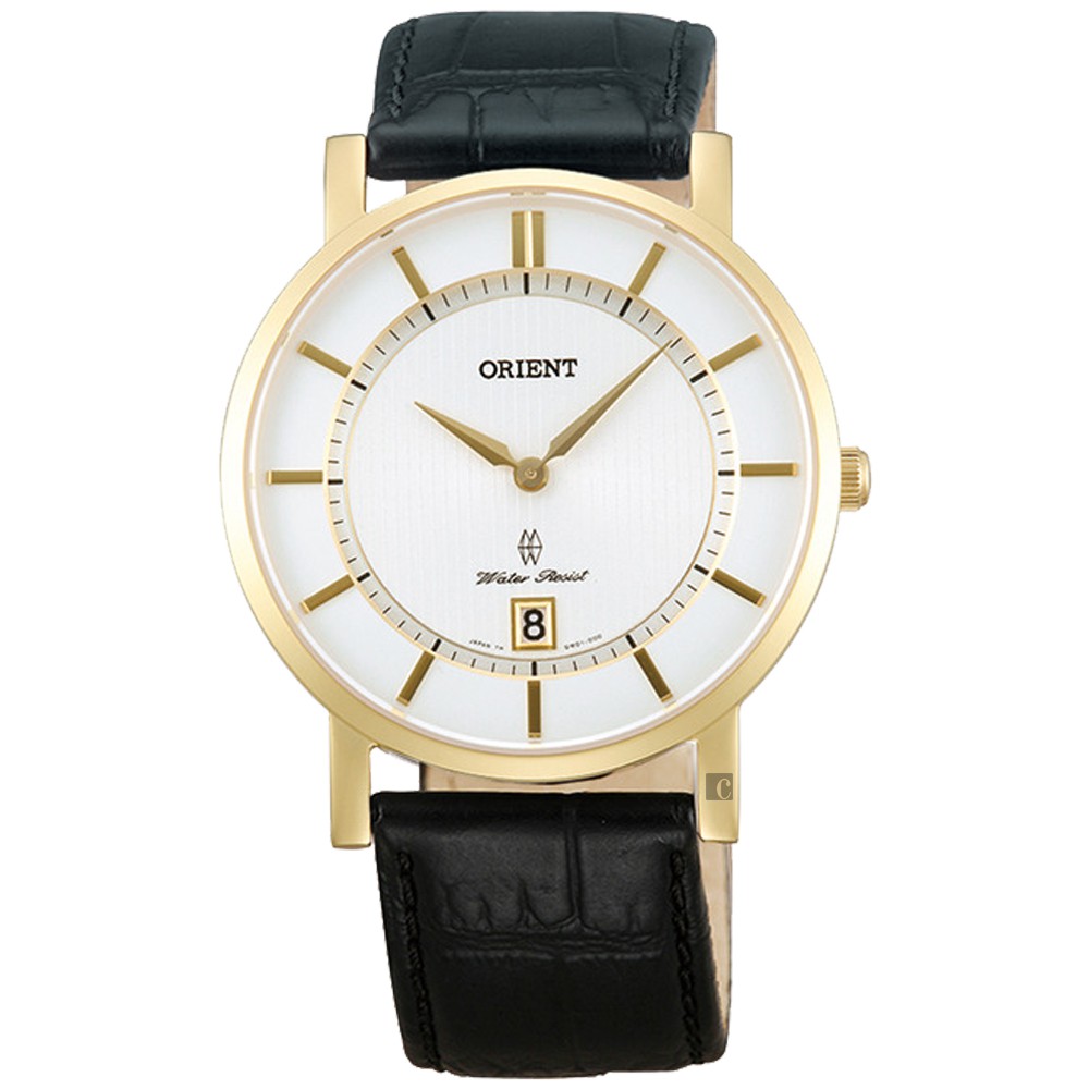 ORIENT 東方錶 SLIM 紳士輕薄石英錶-金框x黑/38mm FGW01002W, , large