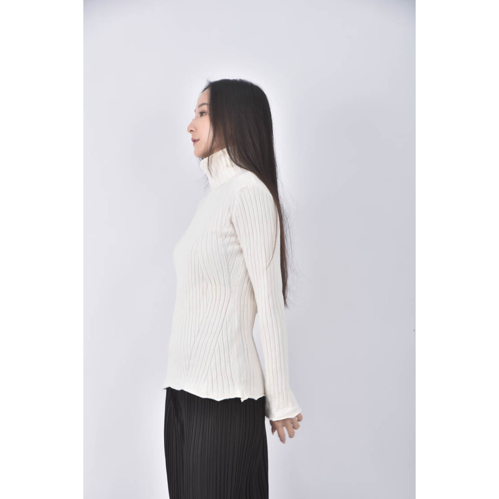 (S) 高領羅紋白色長袖上衣二手衣, , large