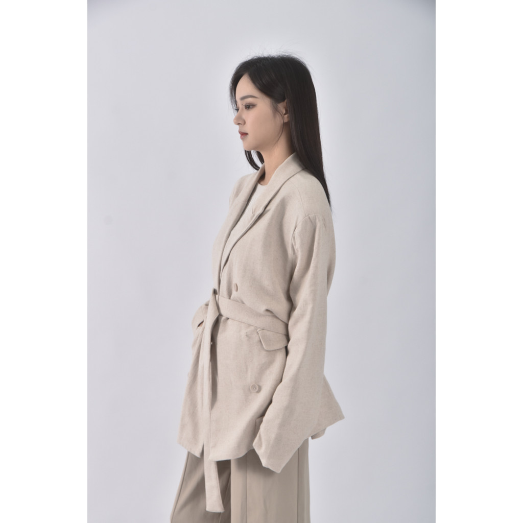 (S) mouggan質感排釦寬鬆杏色外套二手衣, , large