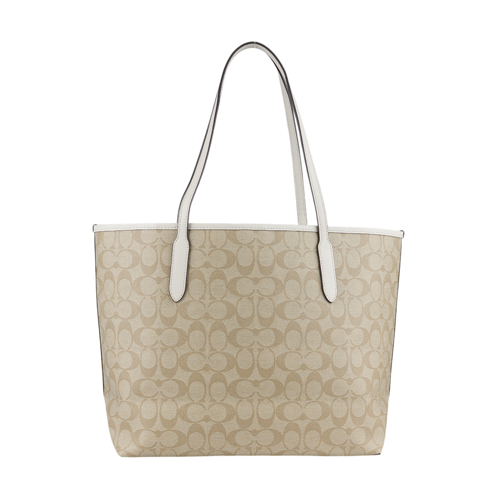 COACH City 塗層帆布托特包/淺卡其/白色, , large