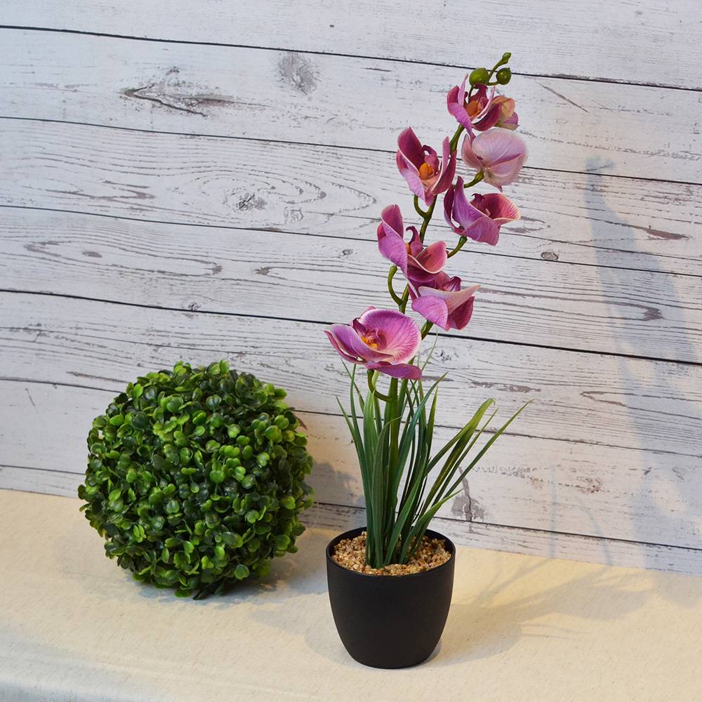 ARTIFICIAL ORCHID PLANT W/BLACK POT-PURPLE, , large