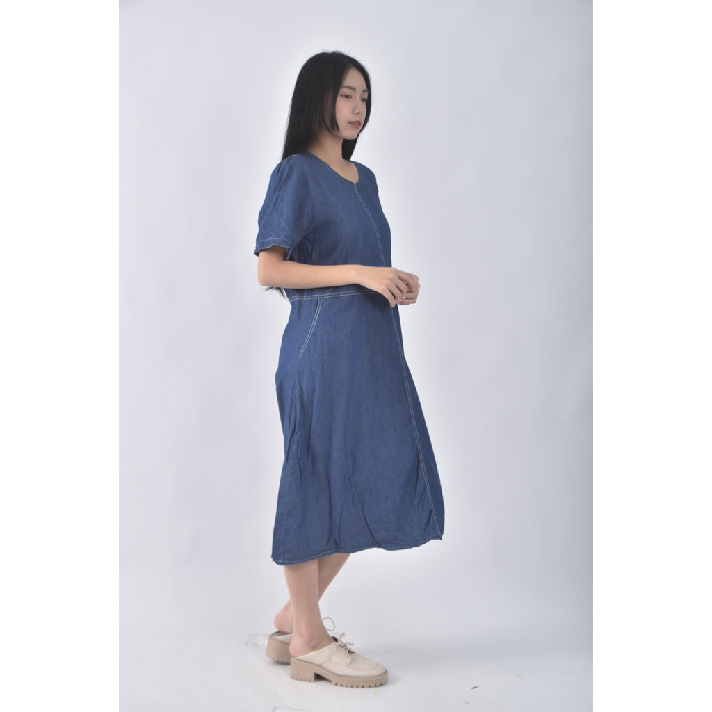 (M) 丹寧牛仔口袋藍色洋裝二手衣, , large