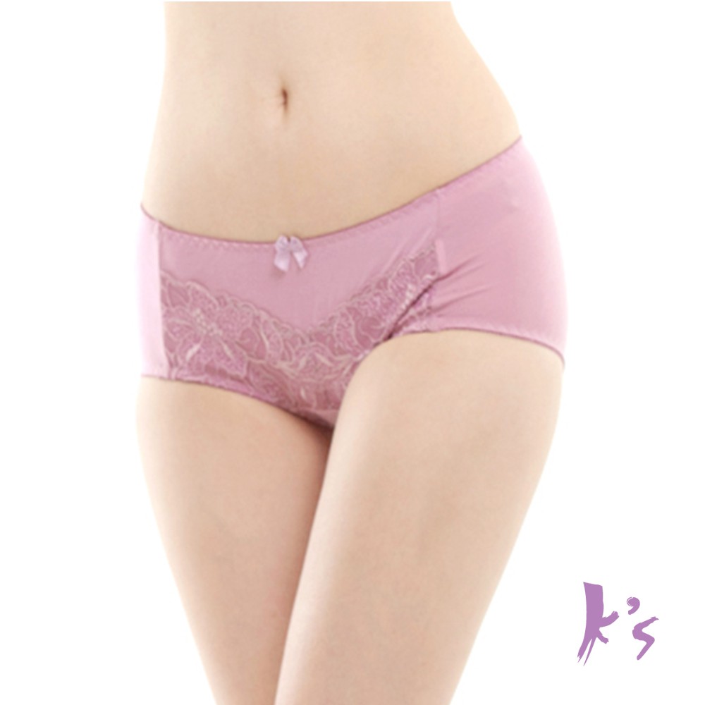 【K's凱恩絲】超柔感透氣素花蕾絲專利蠶絲內褲-mo5款藕紫