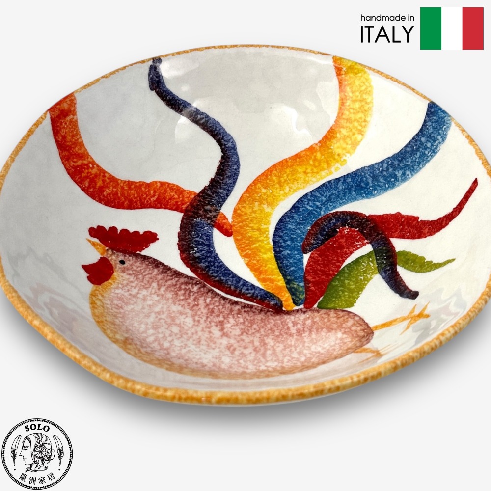 【SOLO Vintage】Modigliani Italian Pottery 19cm Pasta Plate Deep Round Plate Soup Plate BNG Lucky Rooster Series, , large