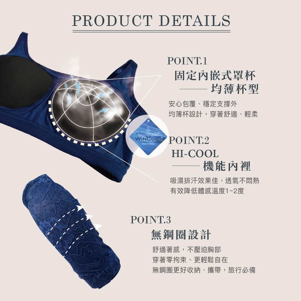 【可蘭霓Clany】蕾絲涼感多功能M-Q無鋼圈內衣(星空藍 6920-55), , large