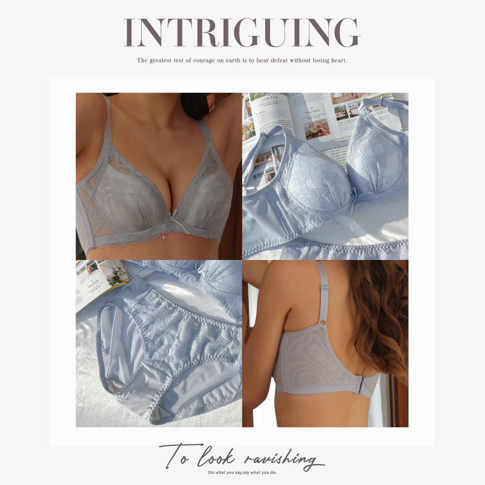 【Clany可蘭霓】戀慕時光 抑菌石墨烯蕾絲中腰M-XL內褲 柔霧藍 3035-52, , large