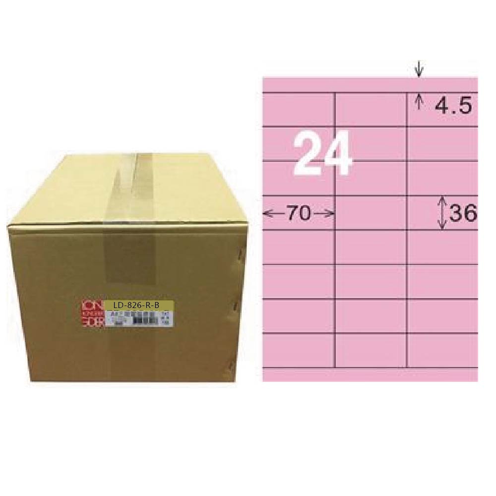 【龍德】LONGDER 三用電腦標籤 A4 24格 36*70mm粉紅1000張/箱 LD-826-R-B(適用雷射、噴墨、影印), , large