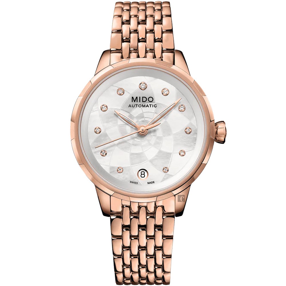 MIDO 美度 Rainflower 花雨系列機械女錶-玫瑰金/34mm M0432073310600 【母親節推薦款】, , large