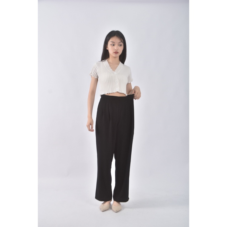 (L) mini closet韓牌高腰寬鬆黑色長褲二手衣, , large