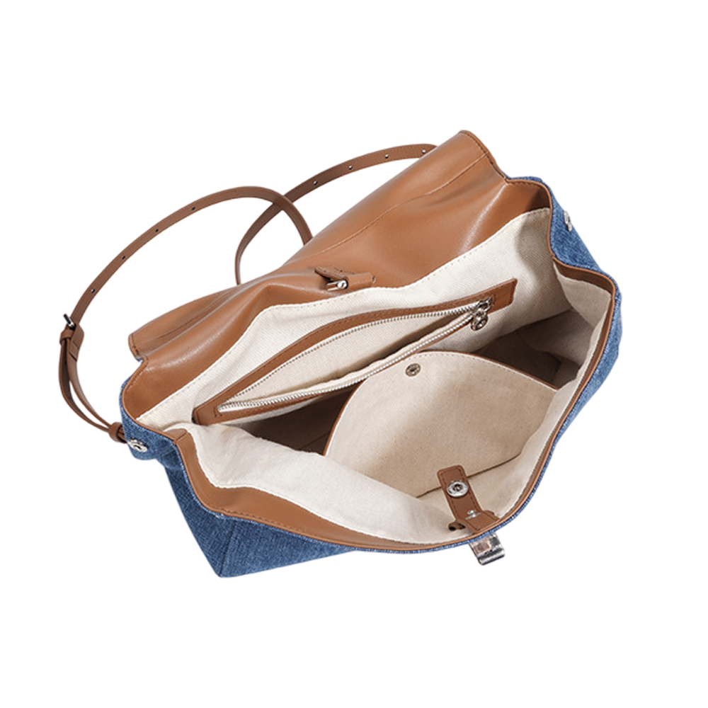 【ZENDAR】限量1折 頂級小牛皮牛仔布後背包 凱西系列 全新專櫃展示品, , large