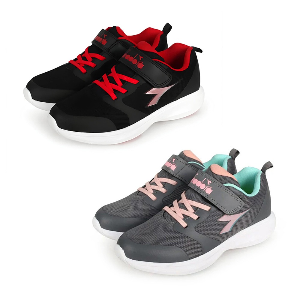 DIADORA迪亞多那 大童輕量慢跑鞋 童運動鞋 童鞋 時尚 防潑水 寬楦 透氣 吸震 減壓 健康鞋墊 止滑 黑紅 灰粉, , large