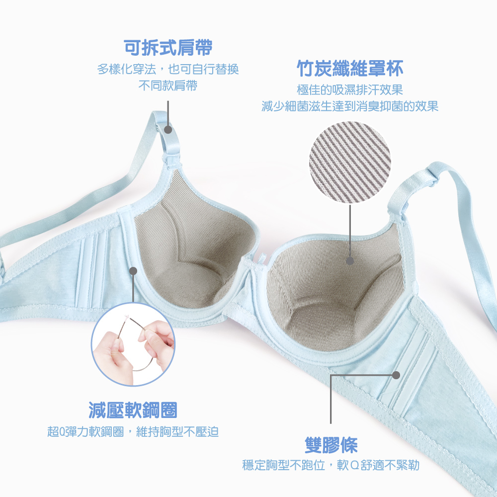 【Clany可蘭霓】雲朵輕甜 抑菌竹炭舒適無痕軟鋼圈BCD內衣 8070-51 泡泡藍, , large