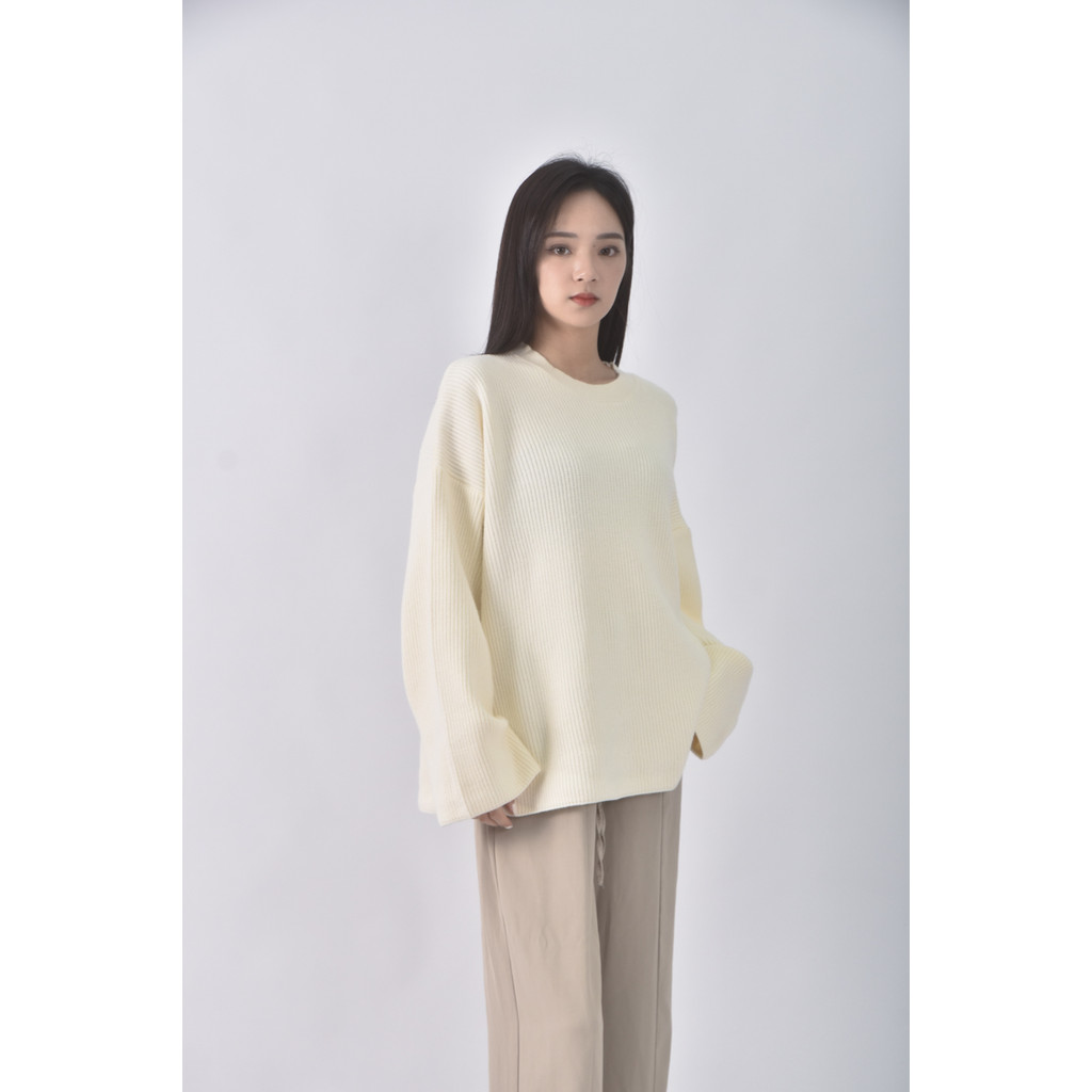 (F) balen韓牌修身短版針織氣質白色長袖上衣二手衣, , large