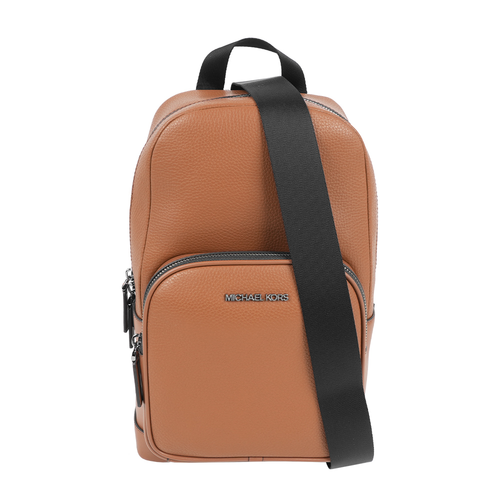 Michael Kors Cooper 銀字荔枝皮革口袋單肩背包(焦糖色), , large