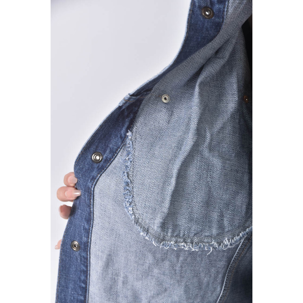 (XL) mosof丹寧牛仔排扣藍色外套二手衣, , large