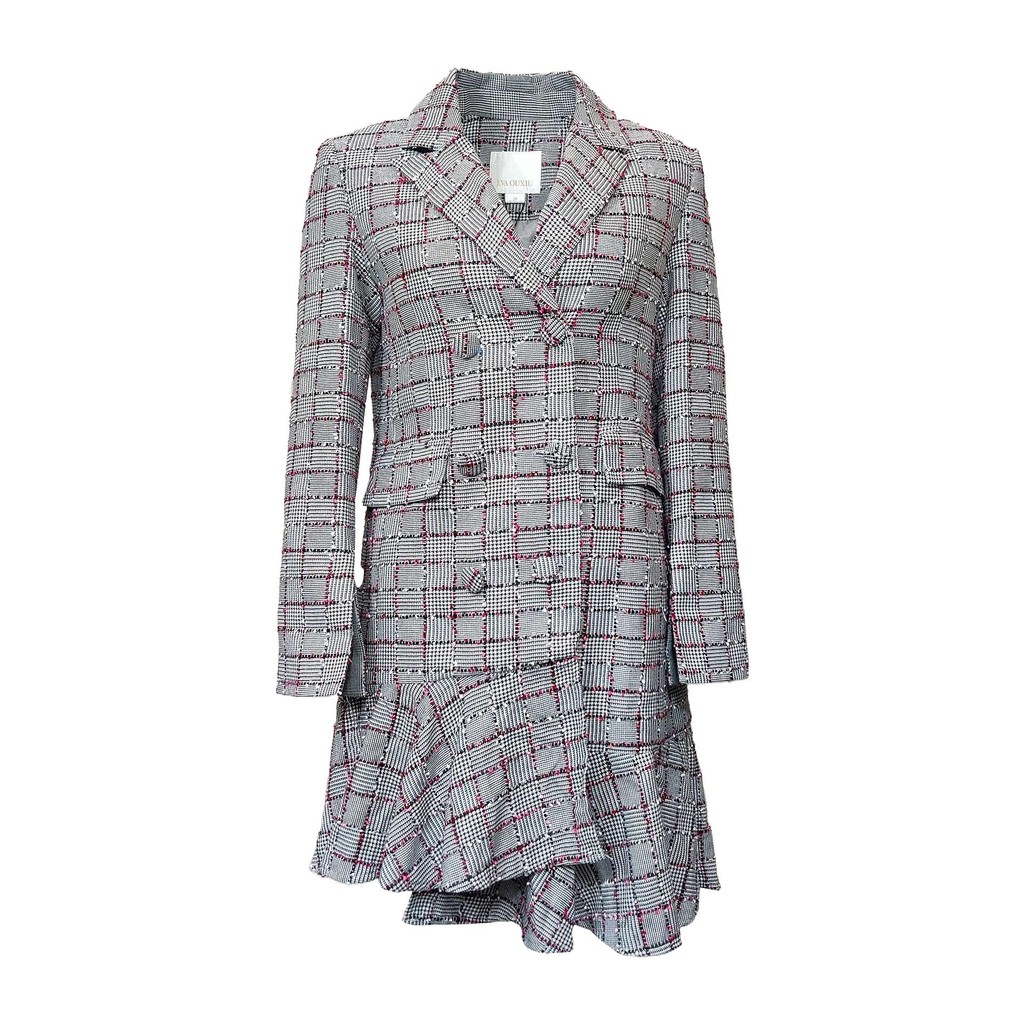 EVA格紋魚尾雙排釦外套, , large