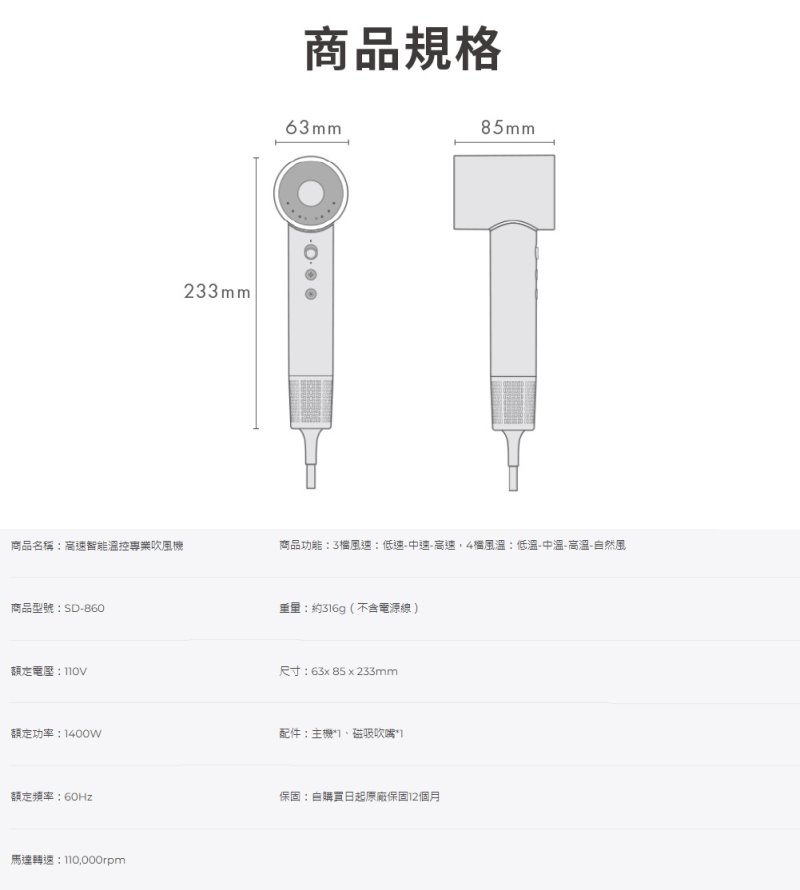 SOLAC sOlac SD-860 高速智能溫控專業吹風機 負離子吹風機, , large