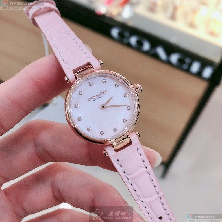 [星晴錶業]COACH手錶,26mm,CH00146粉紅色錶面玫瑰金錶殼粉紅真皮皮革錶帶款