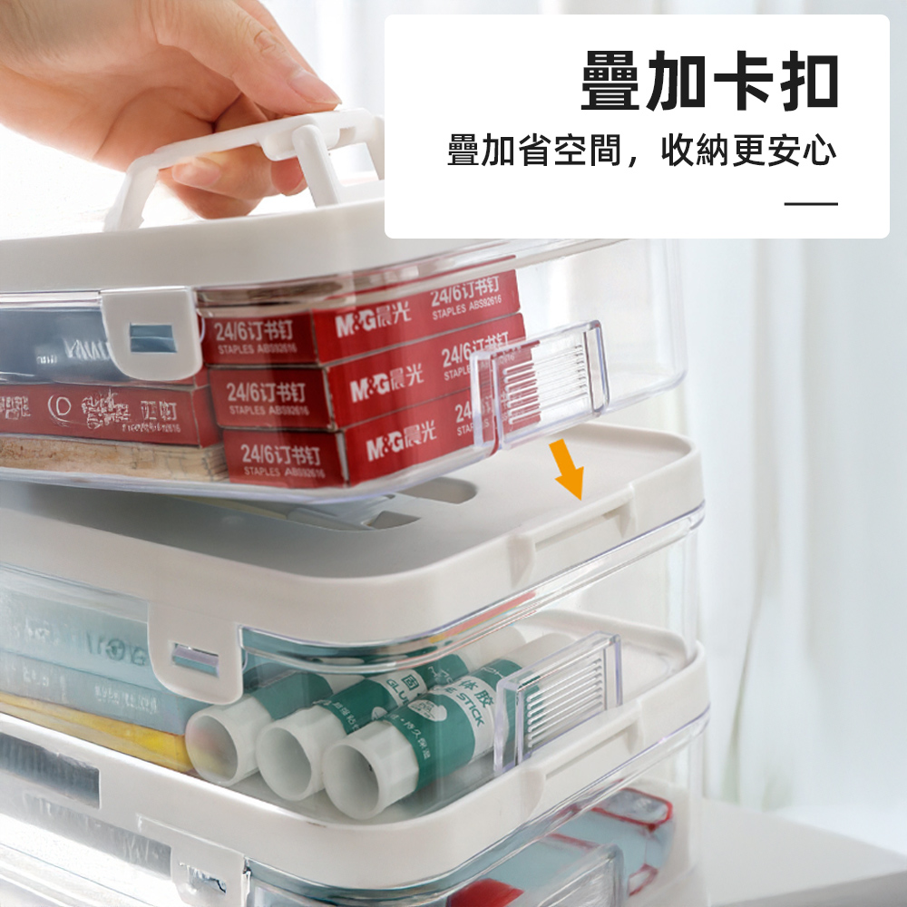 【上手家居】可疊加手提收納盒 白色三入(盒子收納盒/塑膠收納盒/帶蓋收納盒/手提收納箱/三層收納盒), , large
