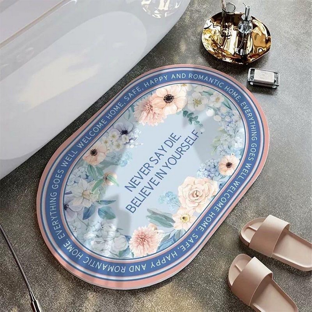 Soft diatomaceous earth water-absorbing non-slip floor mat with color printing, , large