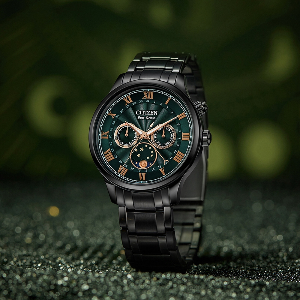 CITIZEN 星辰 亞洲限定 光動能紳男月相手錶 AP1055-87X, , large
