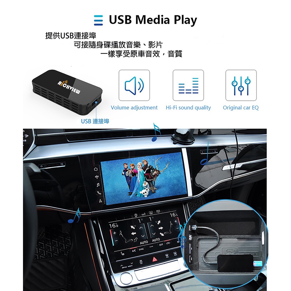 RICHVIEW 黑魔方 (原車有線Carplay轉無線 iPhone/Android手機投屏鏡像), , large