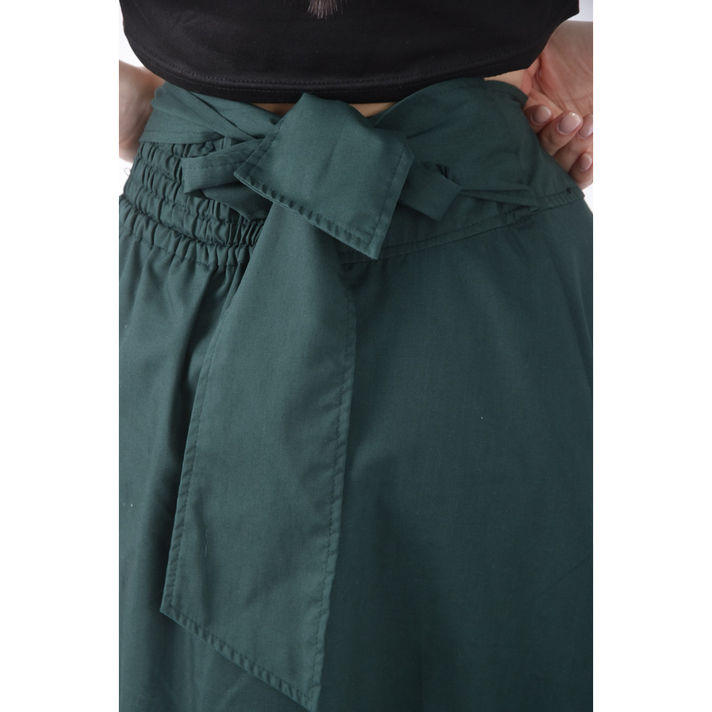 (L) 側拉鍊綠色綁帶長裙二手衣, , large