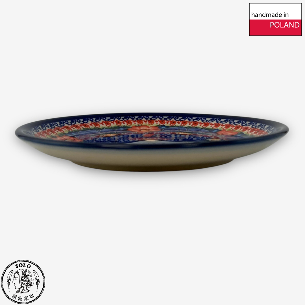 【SOLO Vintage】Cerraf Polish Pottery 17cm Dessert Plate Round Plate Red and Blue Blossoming Elegance Series Made in Poland, , large