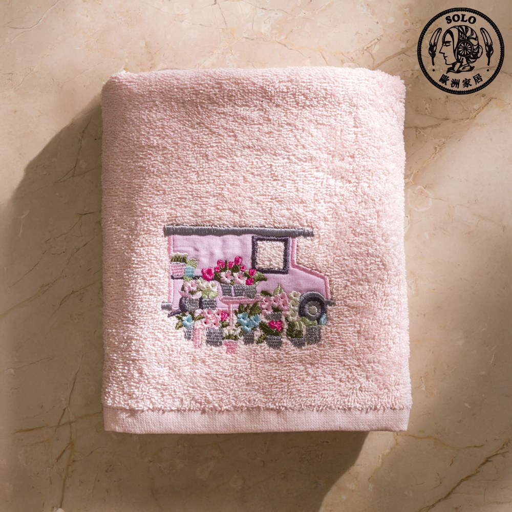【SOLO Vintage】LCW Home 50x80cm Flower Truck Embroidery Towel 100% Cotton Absorbent, , large