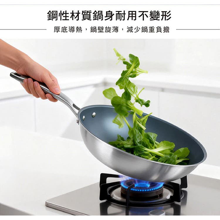 仙德曼複合金輕量不沾深炒鍋-32cm-附蓋-1支, , large