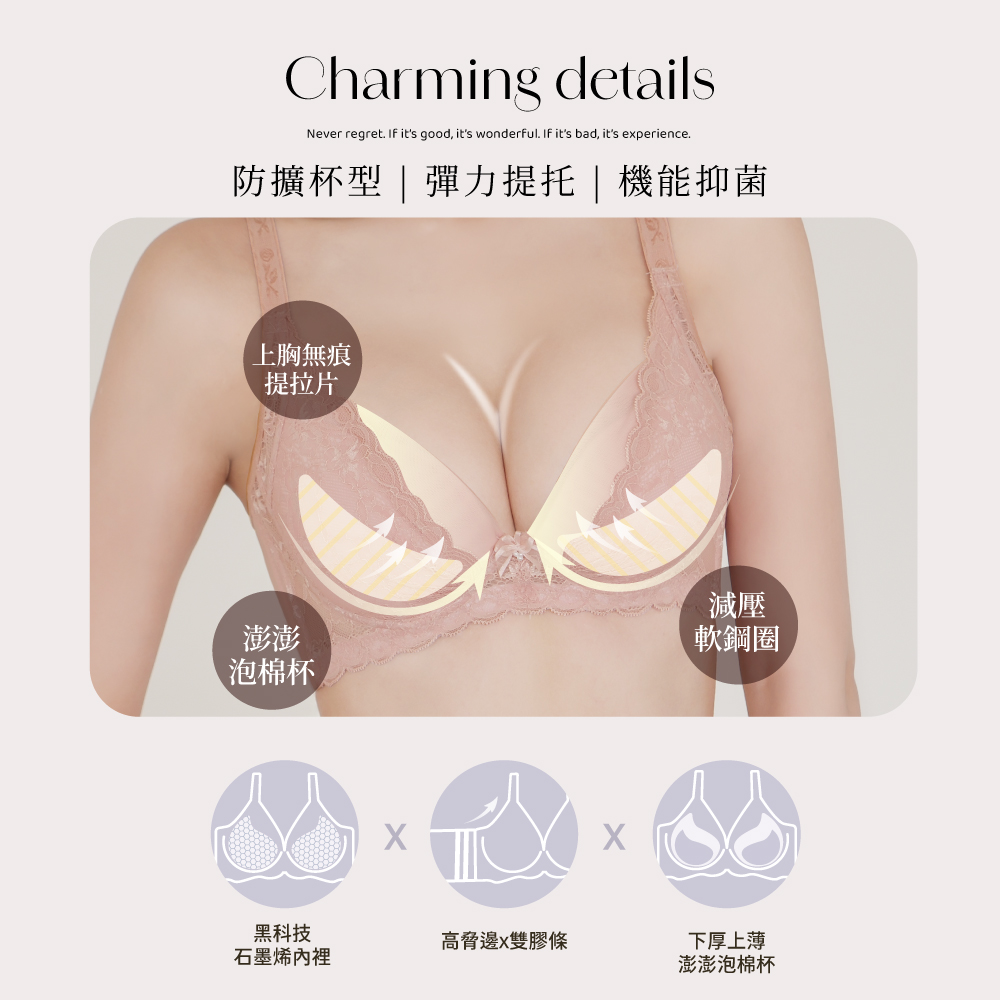 【Clany 可蘭霓】夢幻花語 抗菌石墨烯集中包覆軟鋼圈 BCD 內衣 柔霧粉 8059-32, , large