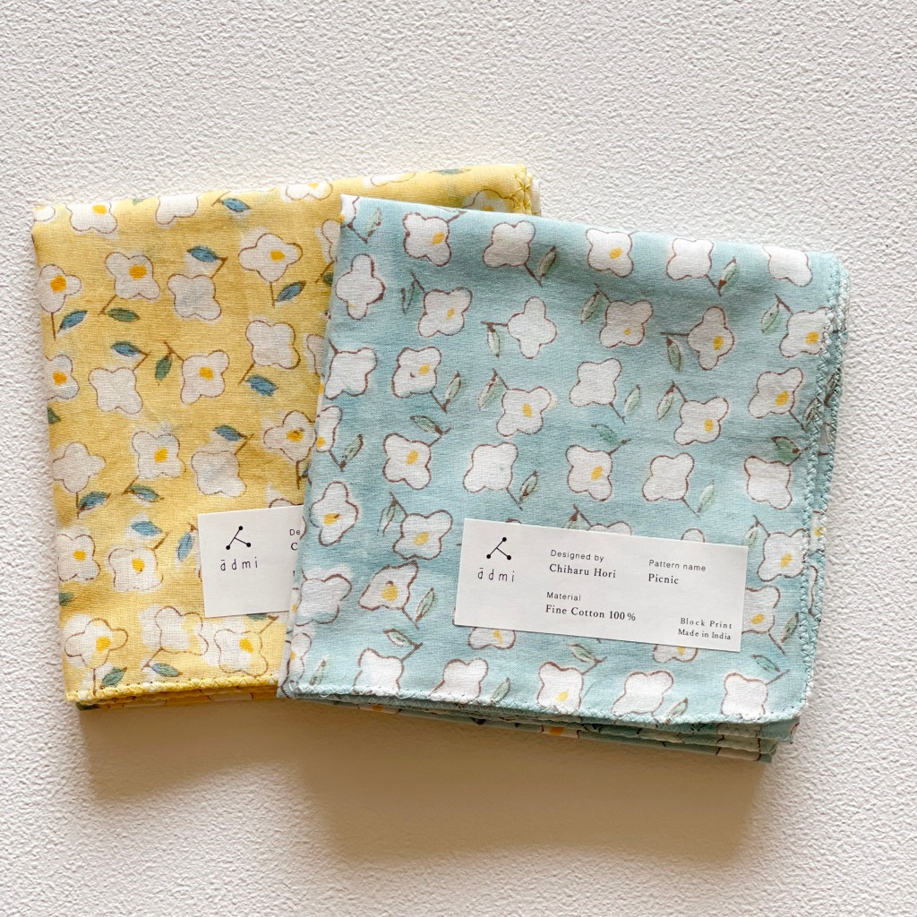 日本設計/印度製造 admi 全棉 方形 45x45 cm 手帕 手巾 (Picnic 01), , large