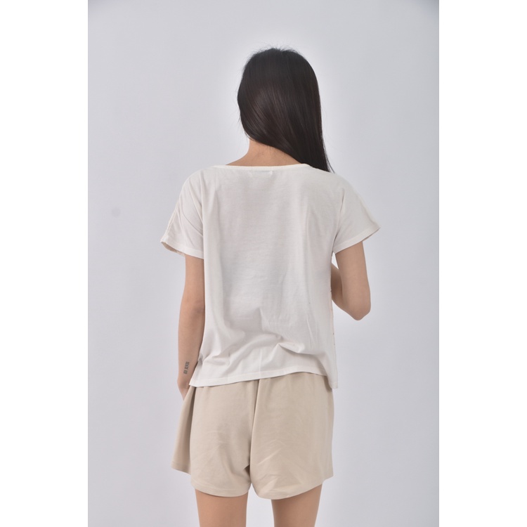(S) earth music ecology質感棉質圓領白色短袖上衣二手衣, , large