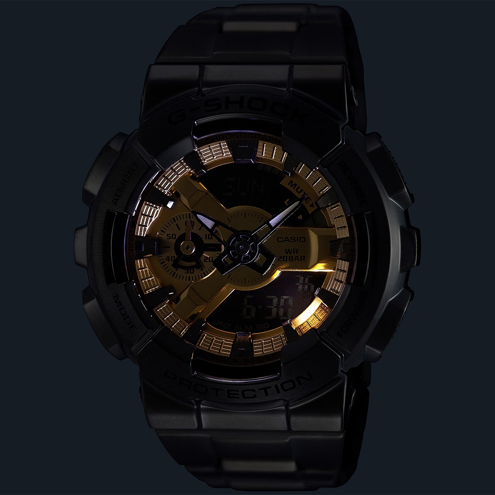 CASIO 卡西歐 G-SHOCK 工業風大錶殼金屬雙顯手錶 520情人節 送禮推薦-黑x金 GM-110BD-1A9, , large