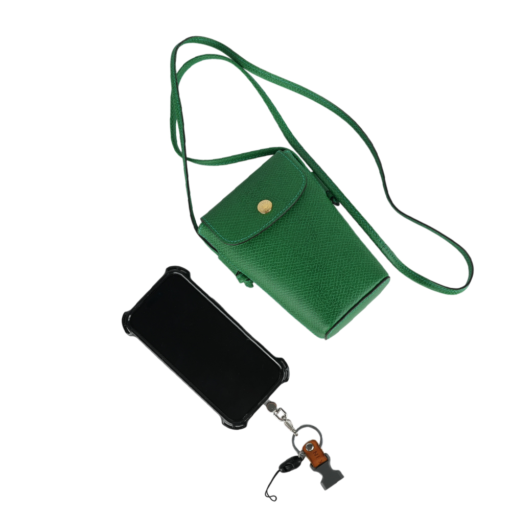 LONGCHAMP EPURE 翻蓋牛皮手機包/綠色, , large