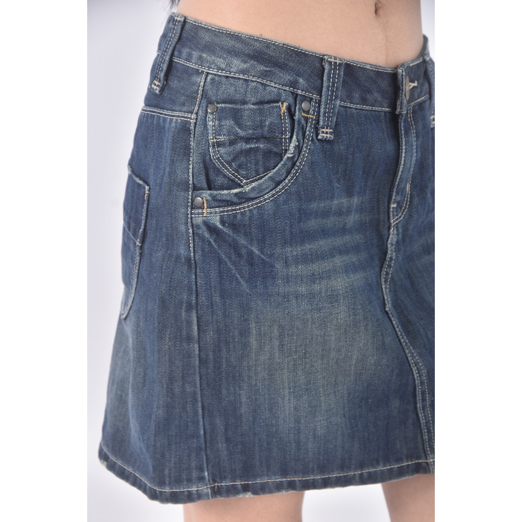 (M) net denim丹寧牛仔質感棉質藍色短裙二手衣, , large