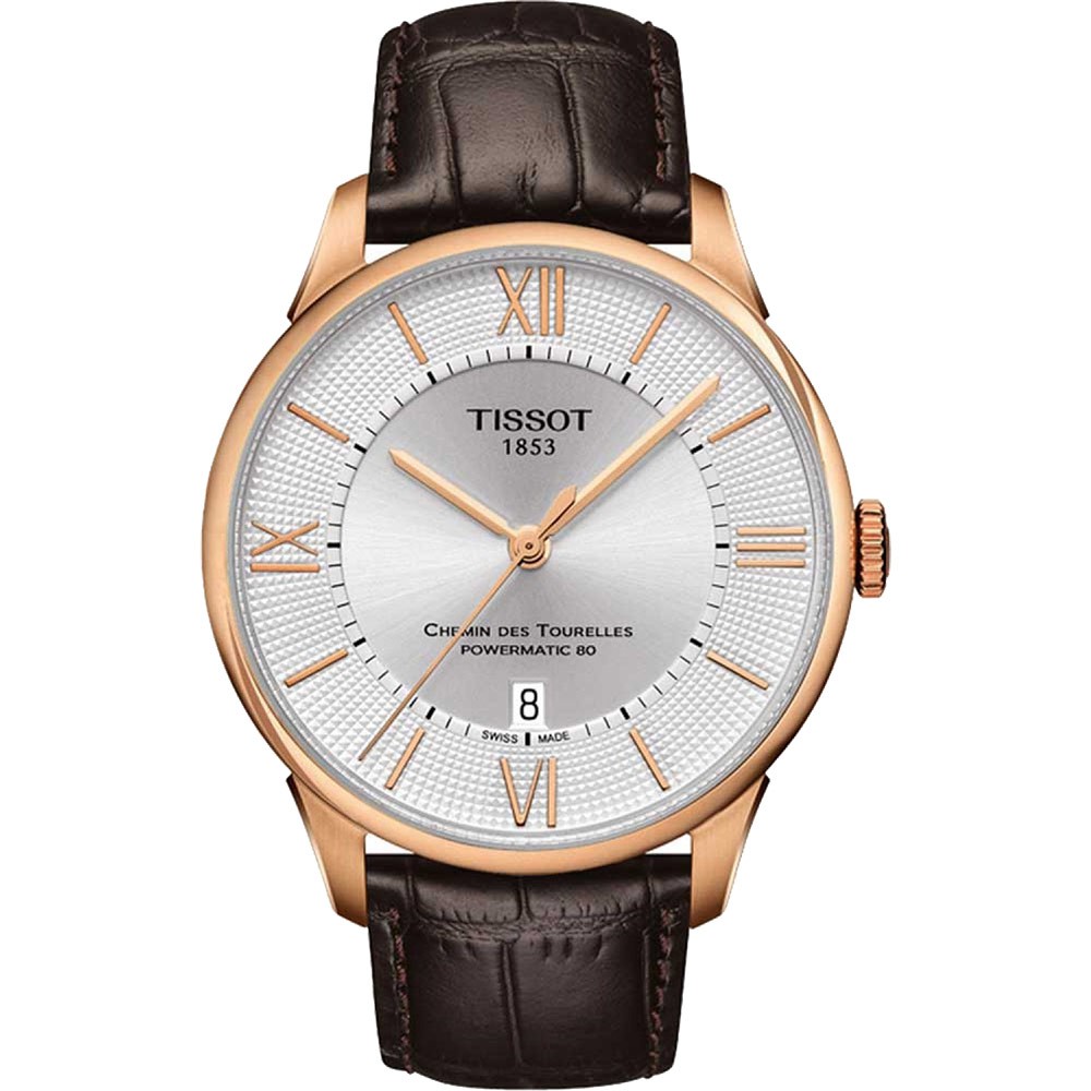 TISSOT 杜魯爾系列機械動力80腕錶-銀x玫瑰金框x羅馬字/42mm T0994073603800, , large