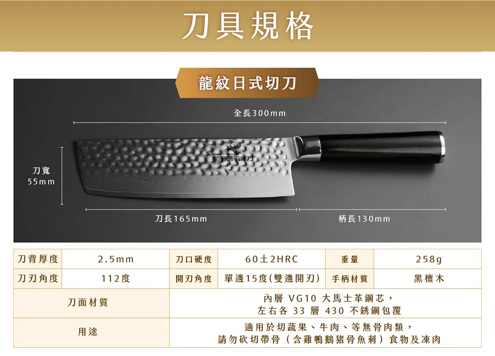 【金門金永利】SK6龍紋捶打大馬士革鋼日式切刀16cm (送鋅合金刨刀), , large