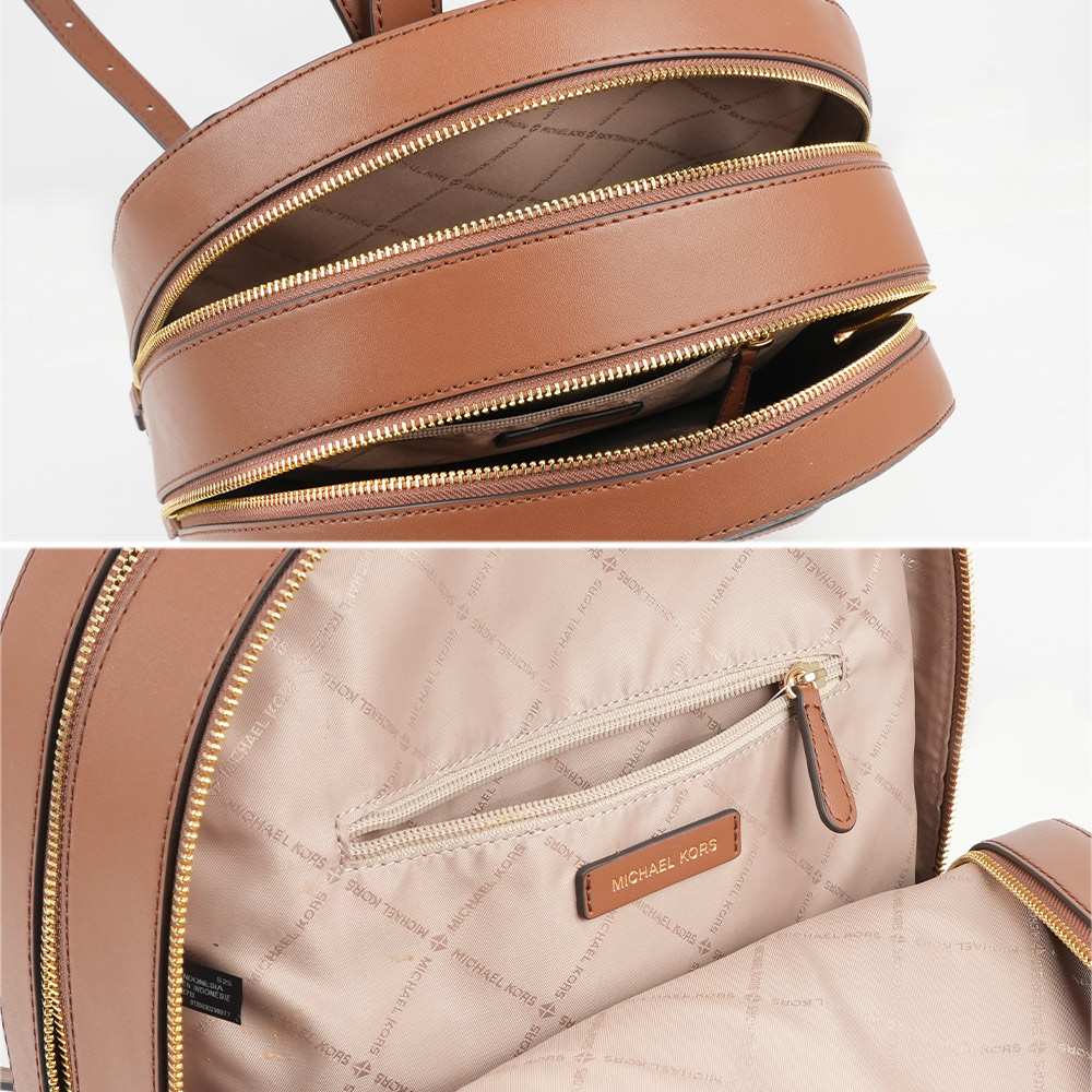 Michael Kors Jaycee 金字塗層帆布拉鍊口袋大款後背包(棕色), , large