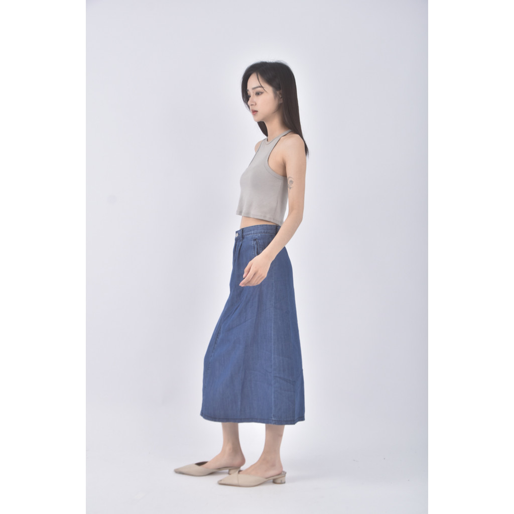 (XL) bobson丹寧牛仔質感棉質藍色長裙二手衣, , large