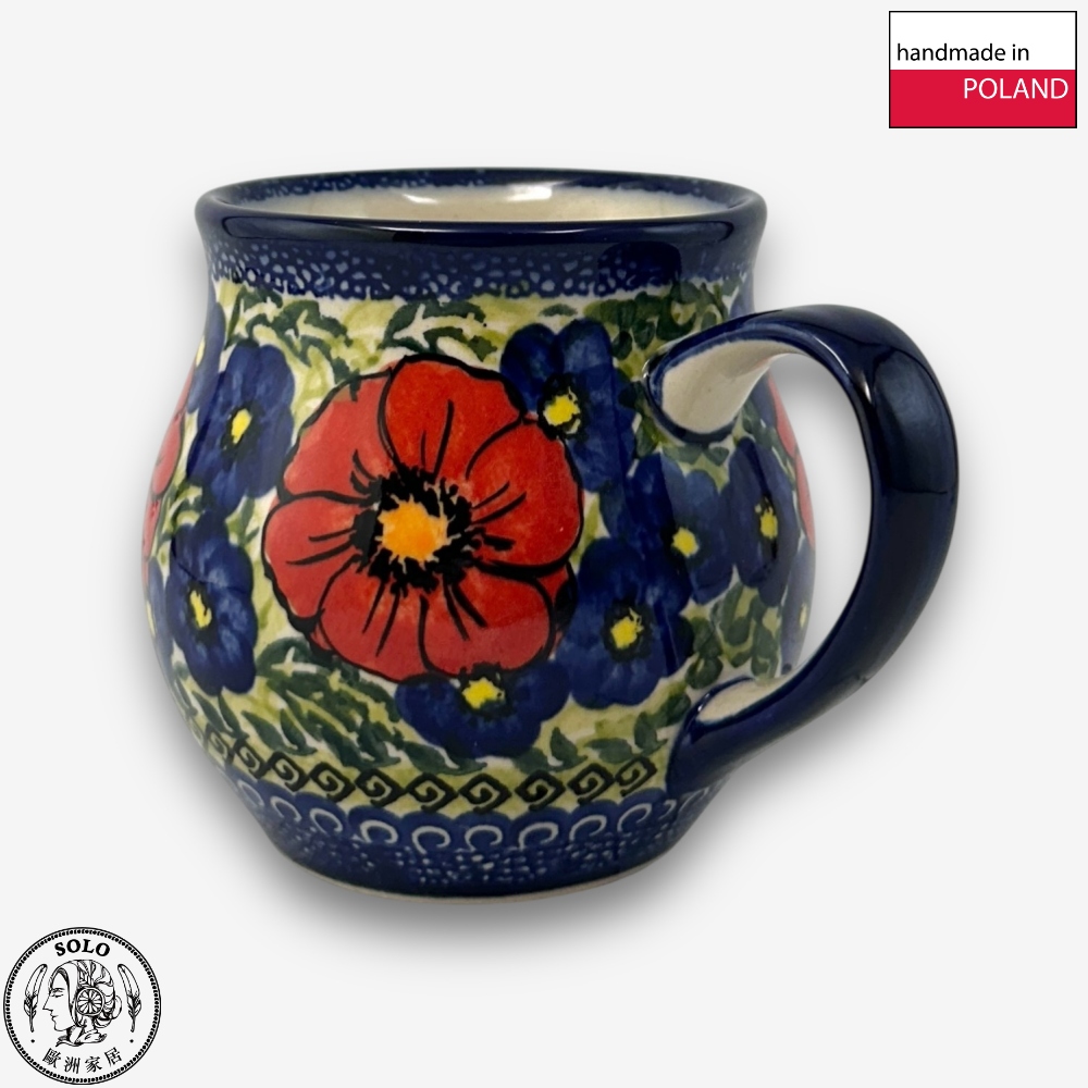 【SOLO Vintage】Cerraf Polish Pottery 350ml Mug Path of Red and Blue Flowers Series Made in Poland, , large