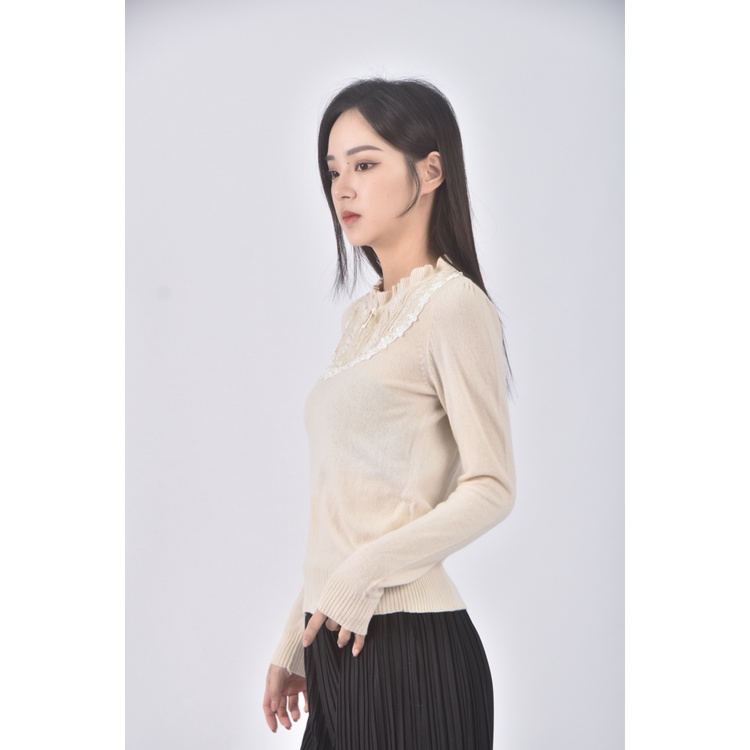 (S) so nice質感羊毛木耳邊領口杏色長袖上衣二手衣, , large