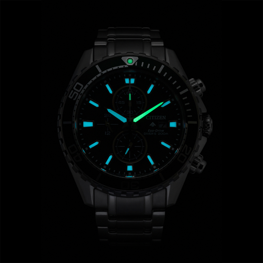 CITIZEN 星辰 Promaster 光動能潛水計時手錶-銀x綠/44.5mm CA0820-50X, , large