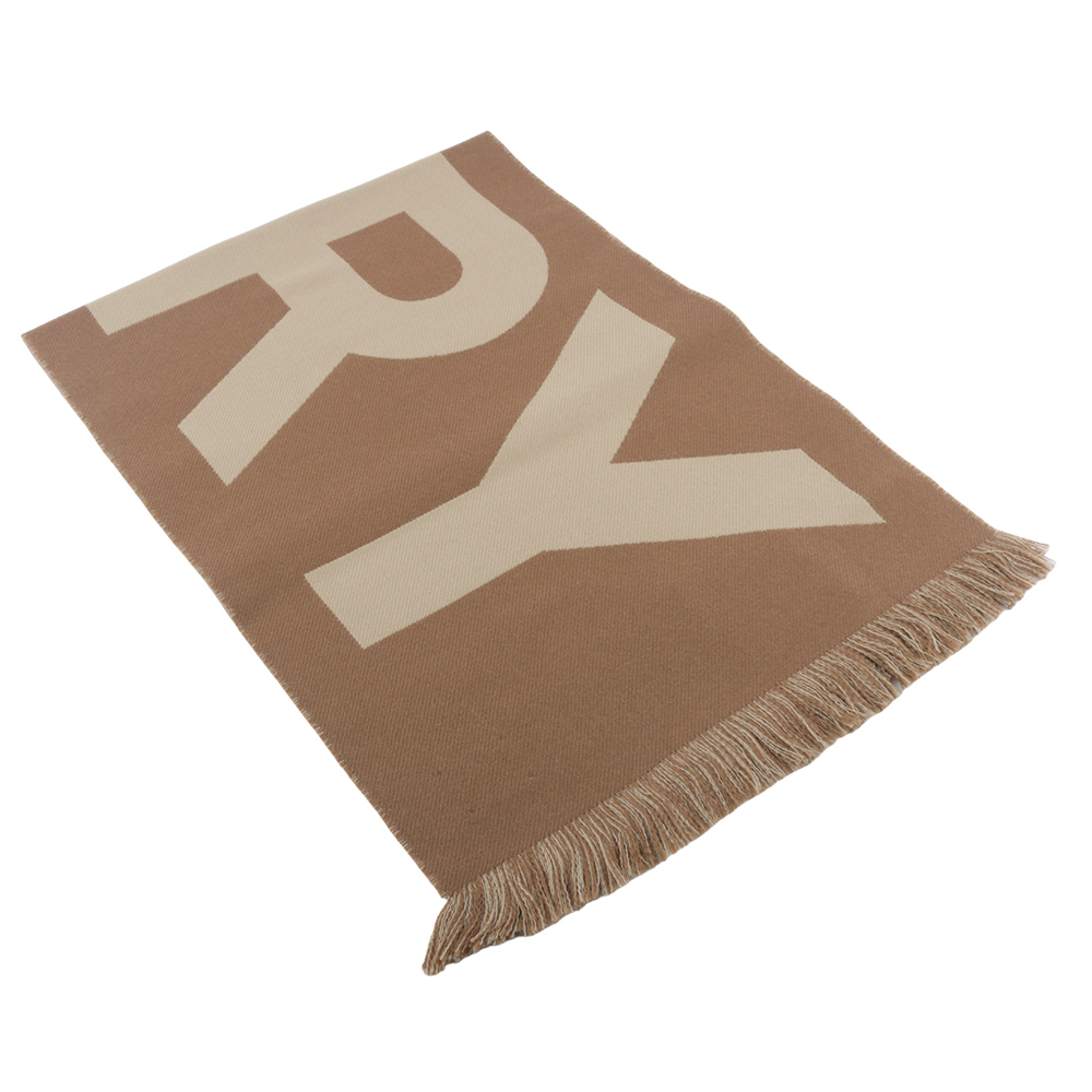 BURBERRY Logo 徽標羊毛圍巾/樺木棕/奶茶色, , large