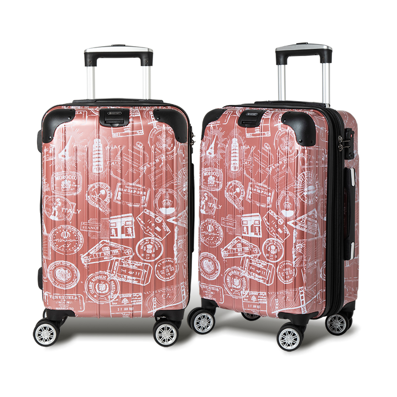 【Alldma鷗德馬】28吋郵戳拉鏈行李箱S4-玫金郵(贈保護套C2+B2棋盤束帶)