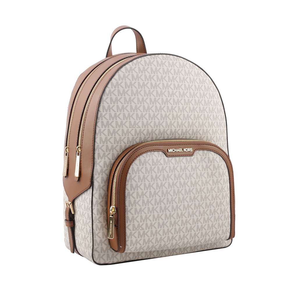 Michael Kors Jaycee 金字塗層帆布拉鍊口袋大款後背包(香草色), , large