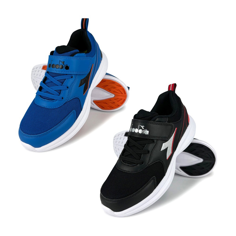 DIADORA迪亞多那 超寬楦兒童運動鞋 童運動鞋 童鞋 時尚 輕量 透氣 保護後跟 足弓支撐 耐磨 止滑 藍桔 黑紅