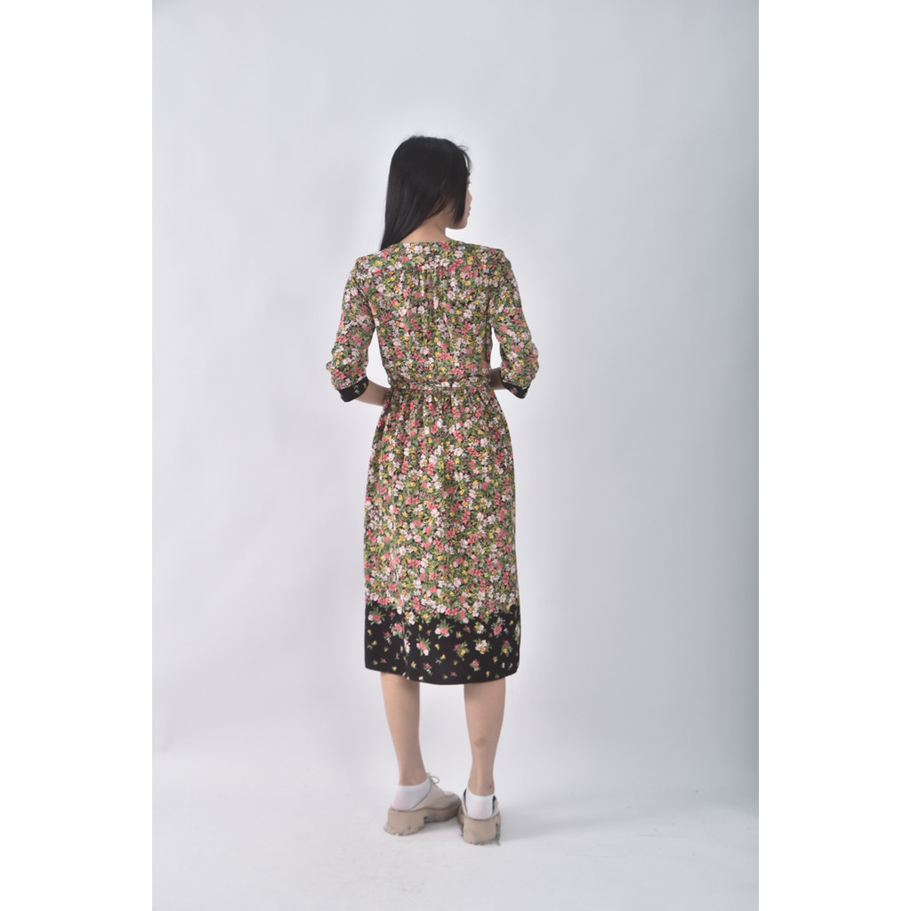 (S) zara質感印花綠色綁帶洋裝二手衣, , large