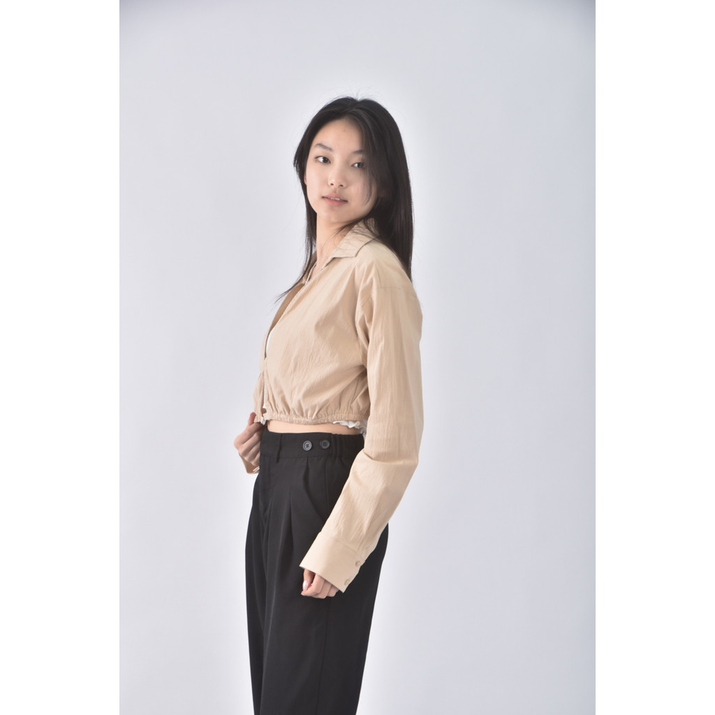 (M) zara質感棉質露背杏色罩衫二手衣, , large