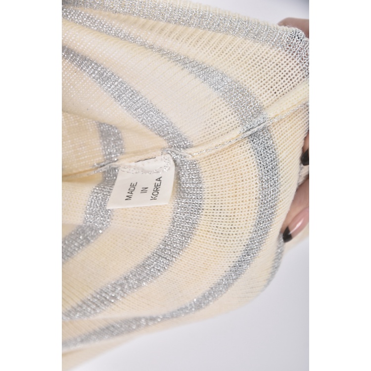 (M) 條紋杏色長袖上衣二手衣, , large